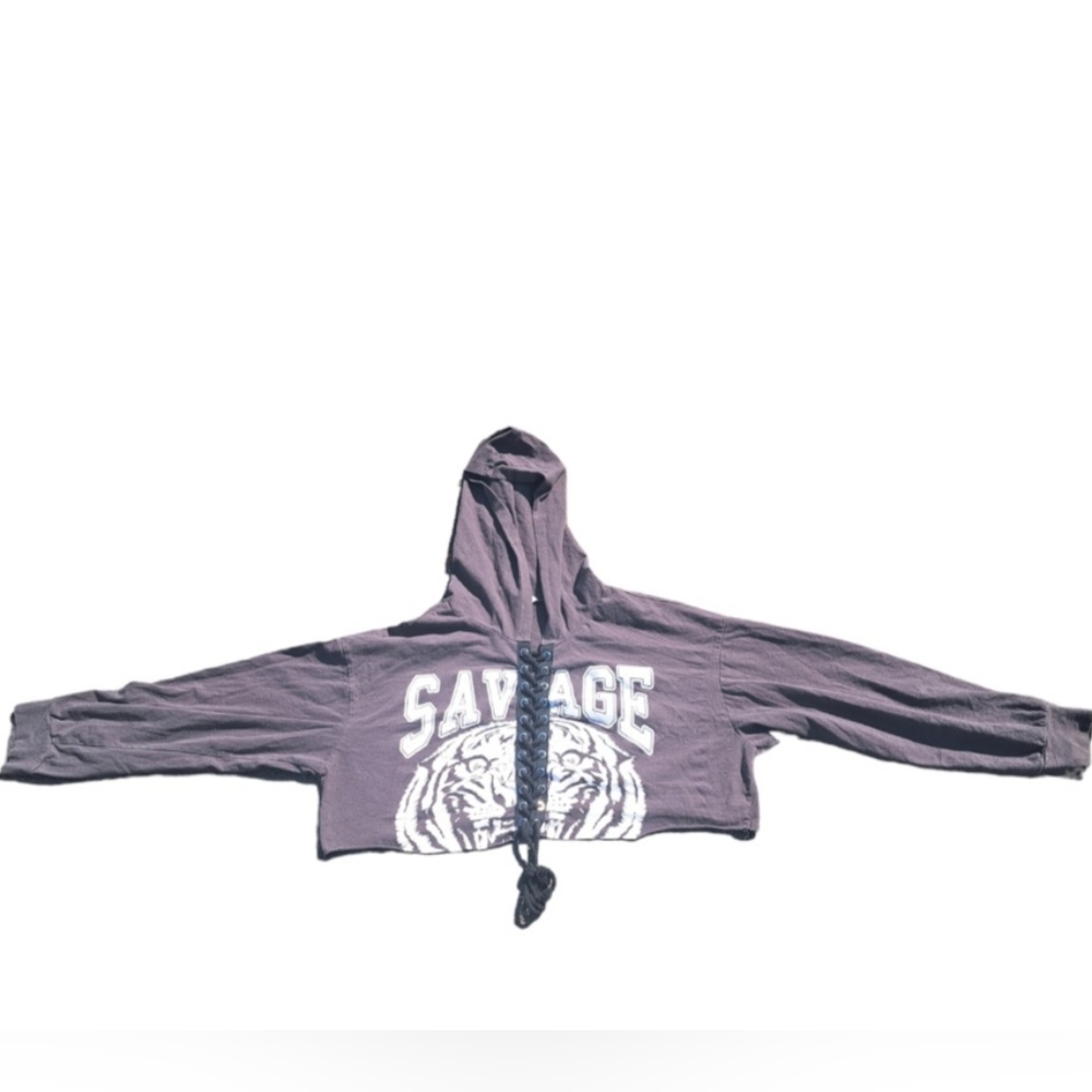 1990s womens custom cropped long sleeve savage hoodie.